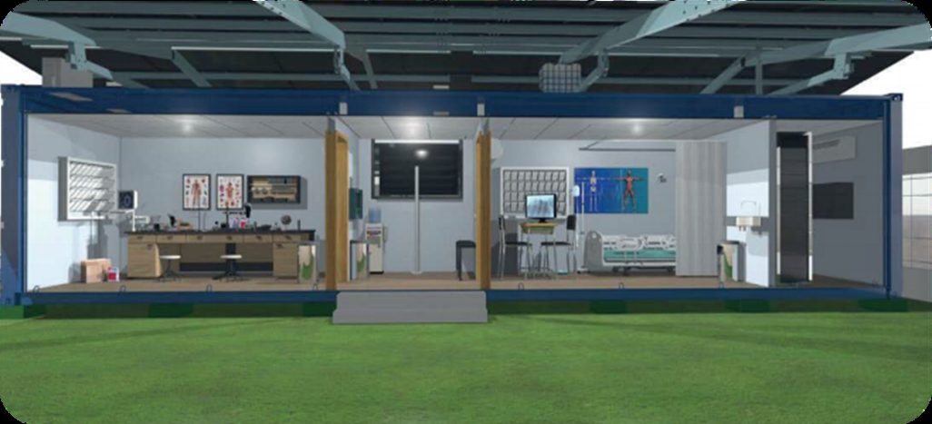 Rendering of the interior of a container hub with workspace